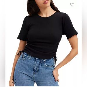 Zara | Short sleeve ruched black tee